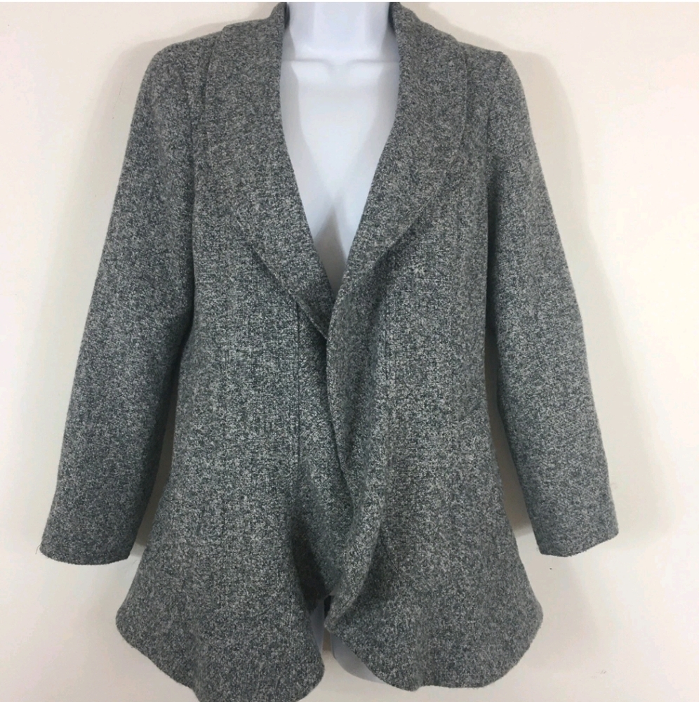 Coldwater Creek Open Front Jacket With Shawl Collar, Women's Size 12, Gray Tweed